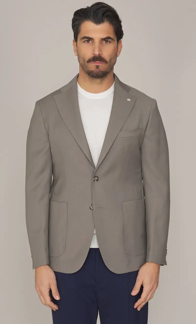 Giacca manuel ritz nuvola sfoderata in fresco lana operato, colore fango