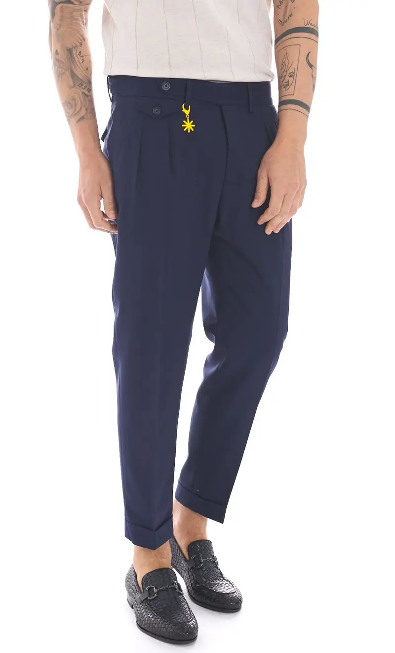 Pantalone manuel ritz in fresco lana baggy fit, colore blu