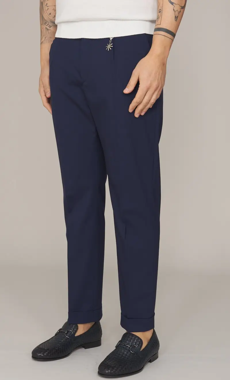 Pantalone manuel ritz in fresco lana con pinces, colore blu