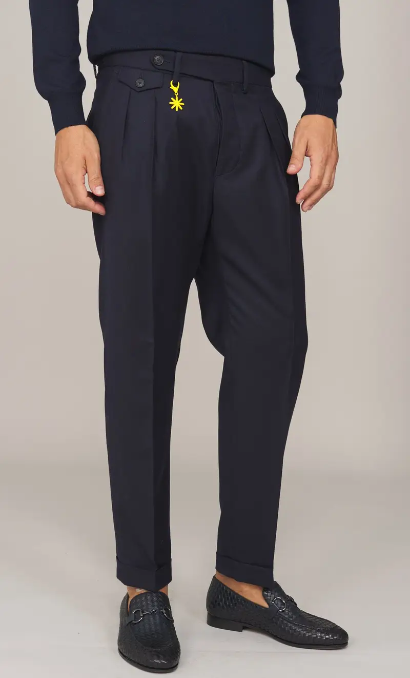 Pantalone manuel ritz in lana baggy fit, colore blu
