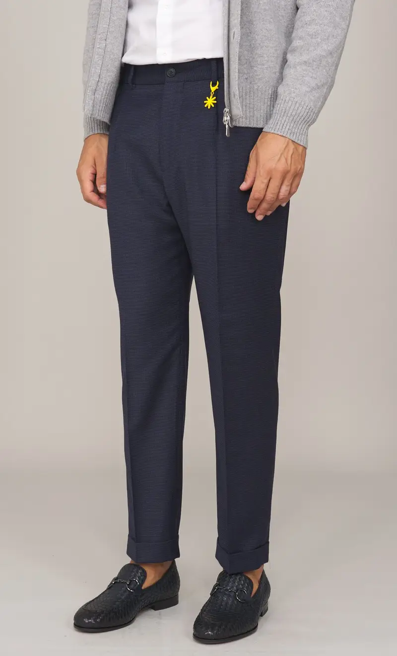 Pantalone manuel ritz microfantasia in lana con pinces, colore blu