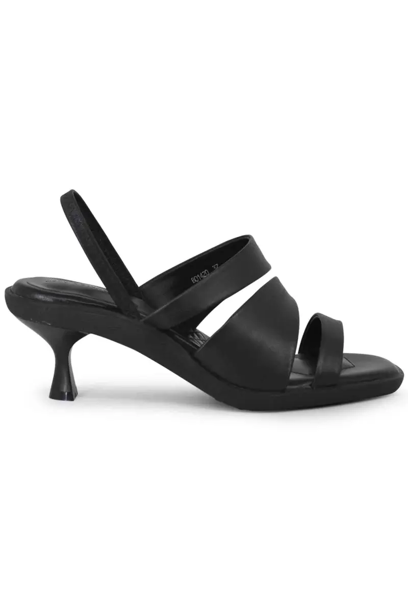 Sandali slingbak donna in pelle nera con suola in gomma e tacco colorato Donna BO1420 001