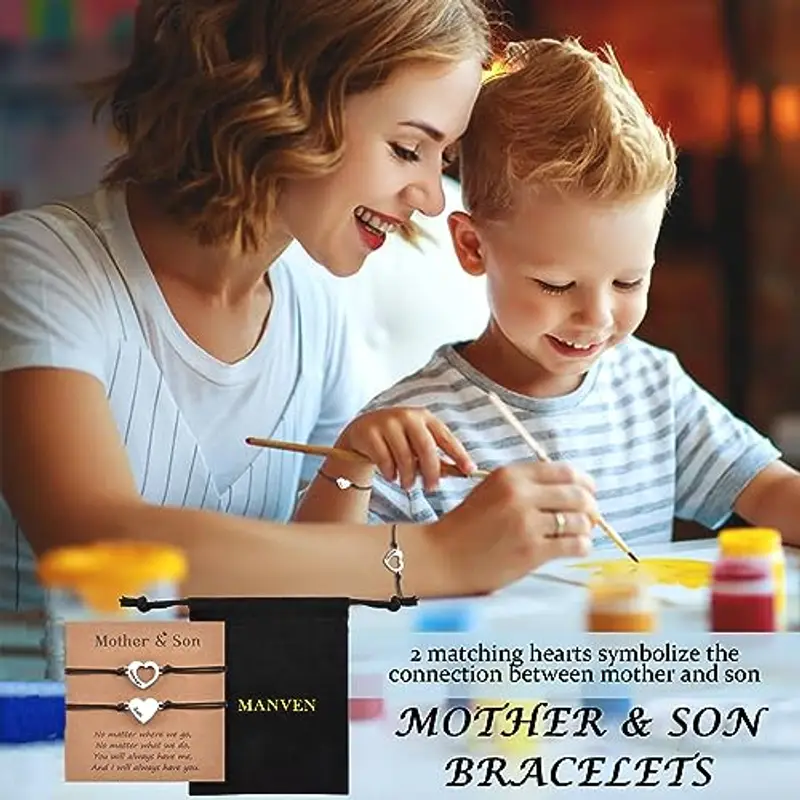 MANVEN Bracciale Mamma Figlio Maschio Regalo Mamma Figlio Regali per Ragazzi Bracciale a Cuore Regalo di Compleanno per miniatura 2