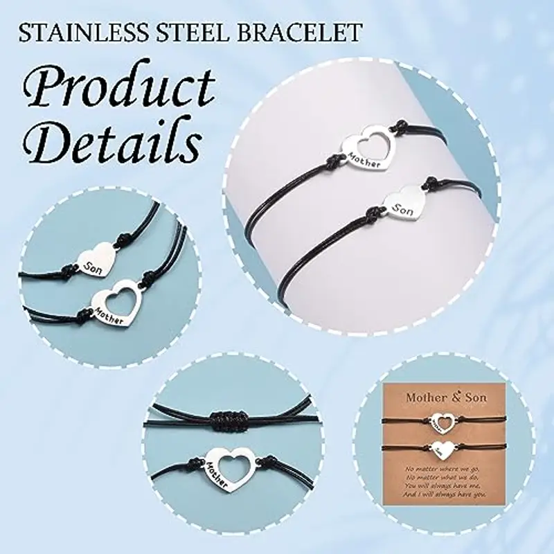 MANVEN Bracciale Mamma Figlio Maschio Regalo Mamma Figlio Regali per Ragazzi Bracciale a Cuore Regalo di Compleanno per miniatura 3