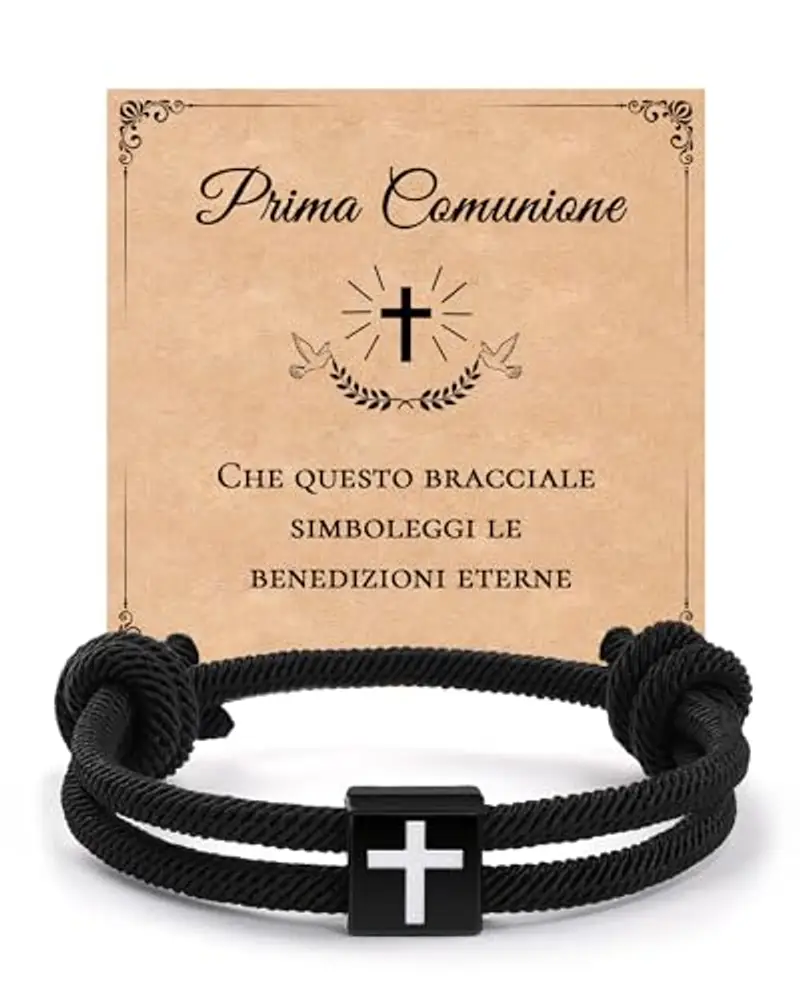 MANVEN Regali Comunione Maschio Regalo Prima Comunione Bambino Bambina Bracciale a Croce Regolabile per Ragazzo Ragazza