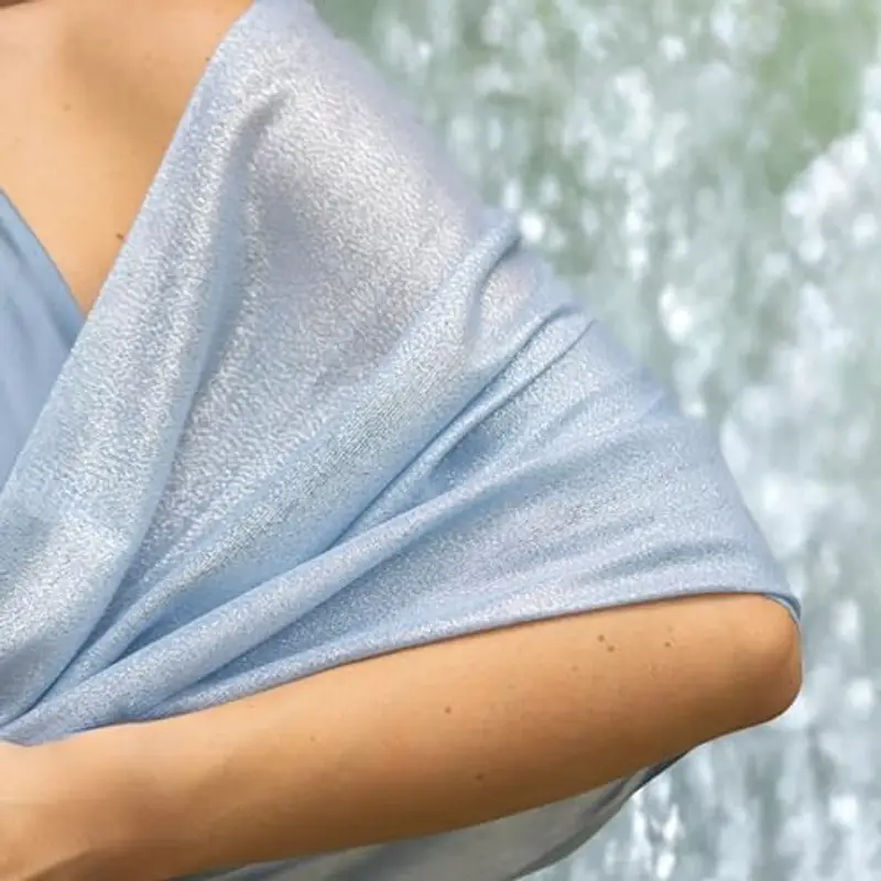 MAPIMANIA - Stola Elegante Donna Azzurra-Argento per Cerimonia e Matrimonio – Scialle Estivo in Seta 195x90 cm miniatura 3