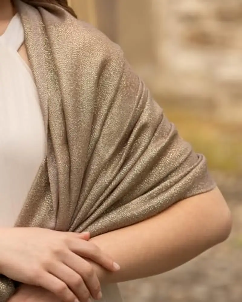 MAPIMANIA - Stola Elegante Donna Bronzo-Oro per Cerimonia e Matrimonio – Scialle Estivo in Seta 195x90 cm, Coprispalle miniatura 3