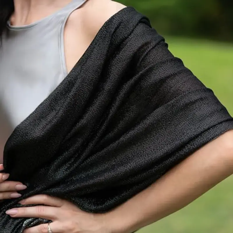 MAPIMANIA - Stola Elegante Donna Nera per Cerimonia e Matrimonio – Scialle Estivo in Seta 195x90 cm, Coprispalle per miniatura 2