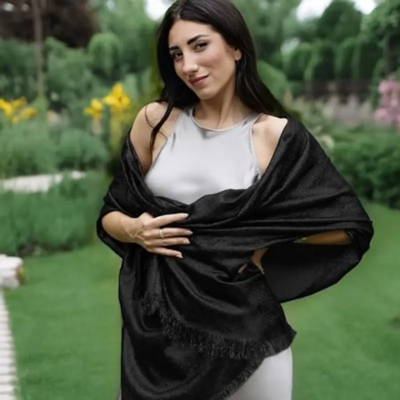 MAPIMANIA - Stola Elegante Donna Nera per Cerimonia e Matrimonio – Scialle Estivo in Seta 195x90 cm, Coprispalle per miniatura 3