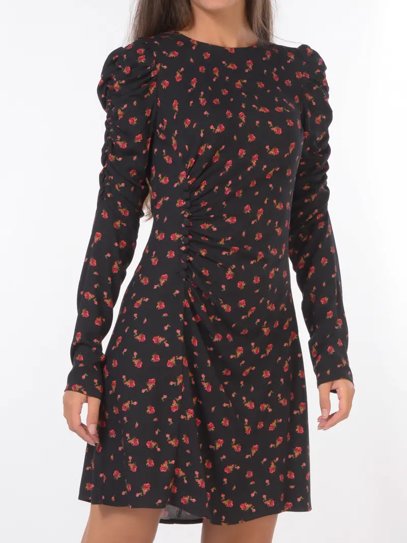 abito corto da donna Mar De Margaritas Dora a fantasia a fiori NERO