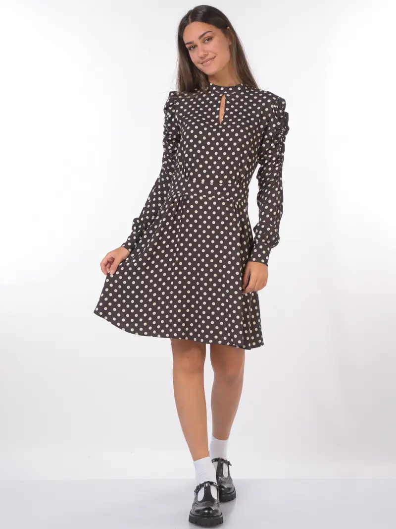 abito corto da donna Mar De Margaritas Mia a pois con arricciatura MARRON miniatura 2