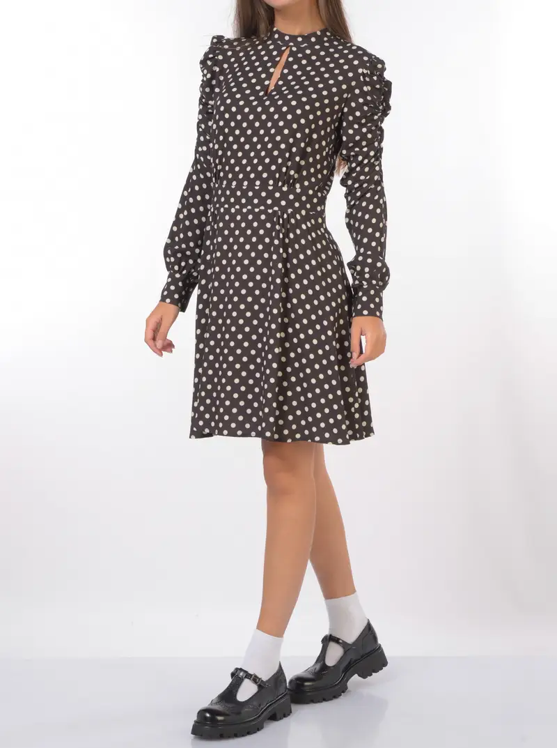 abito corto da donna Mar De Margaritas Mia a pois con arricciatura MARRON