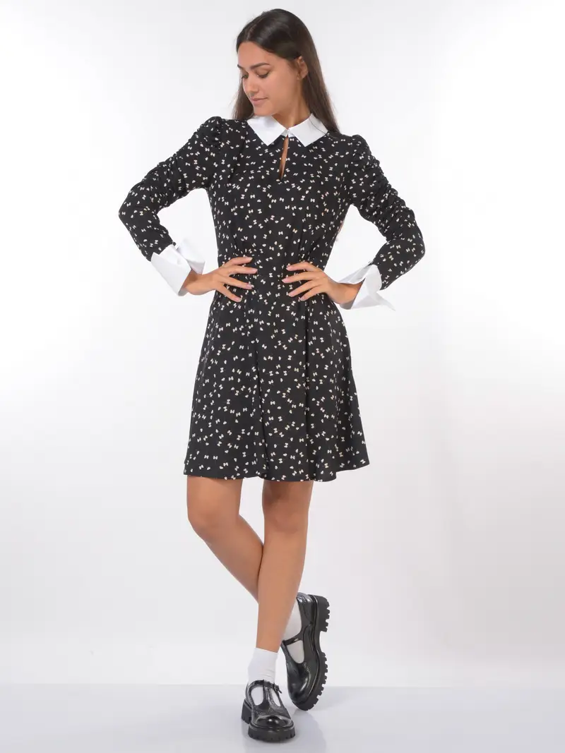 abito corto da donna Mar De Margaritas Nancy con colletto e polsi NERO miniatura 2