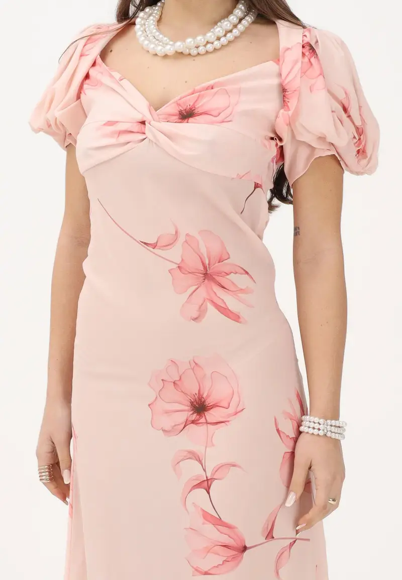 Abito lungo Benedetta nude da donna con stampa floreale miniatura 3