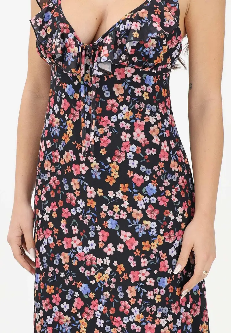Abito lungo Cecilia nero da donna con stampa floreale miniatura 3