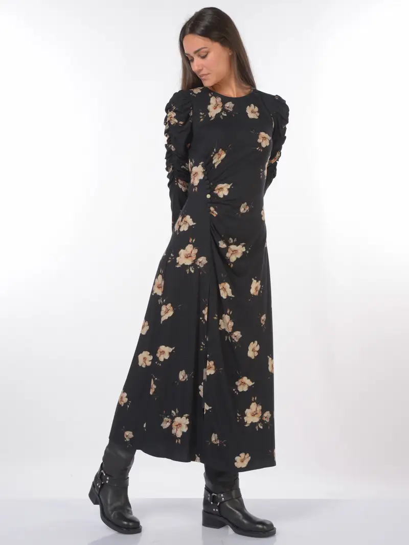 abito lungo da donna Mar De Margaritas Chloe a fiori con spacco NERO miniatura 2