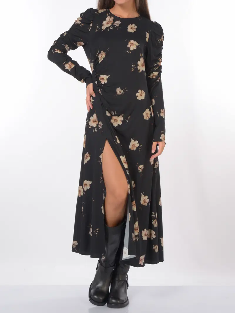 abito lungo da donna Mar De Margaritas Chloe a fiori con spacco NERO