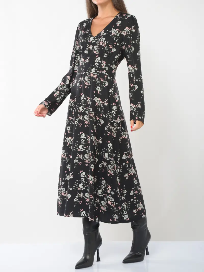 abito lungo da donna Mar De Margaritas in viscosa a fiori NERO