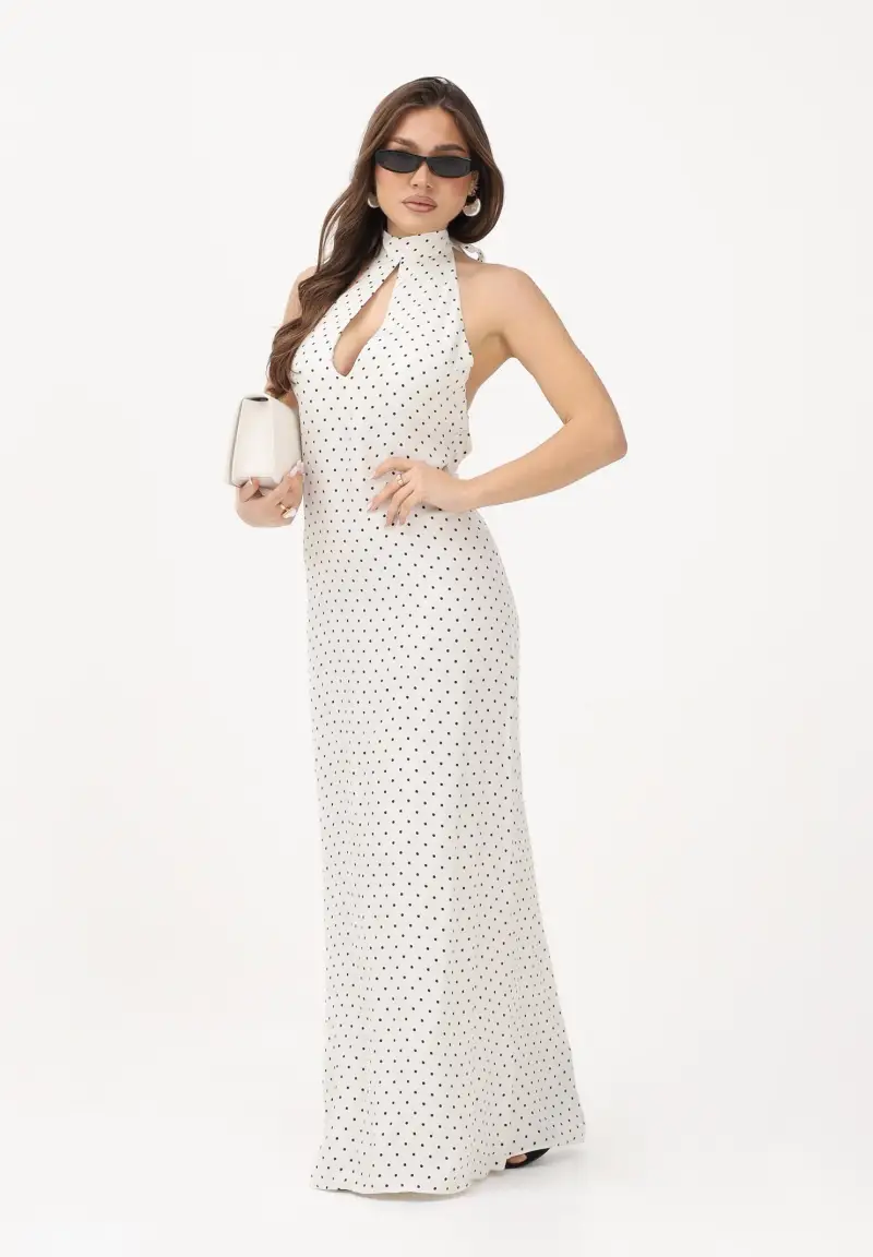 Abito lungo Juliette panna da donna caratterizzato da stampa a pois miniatura 2
