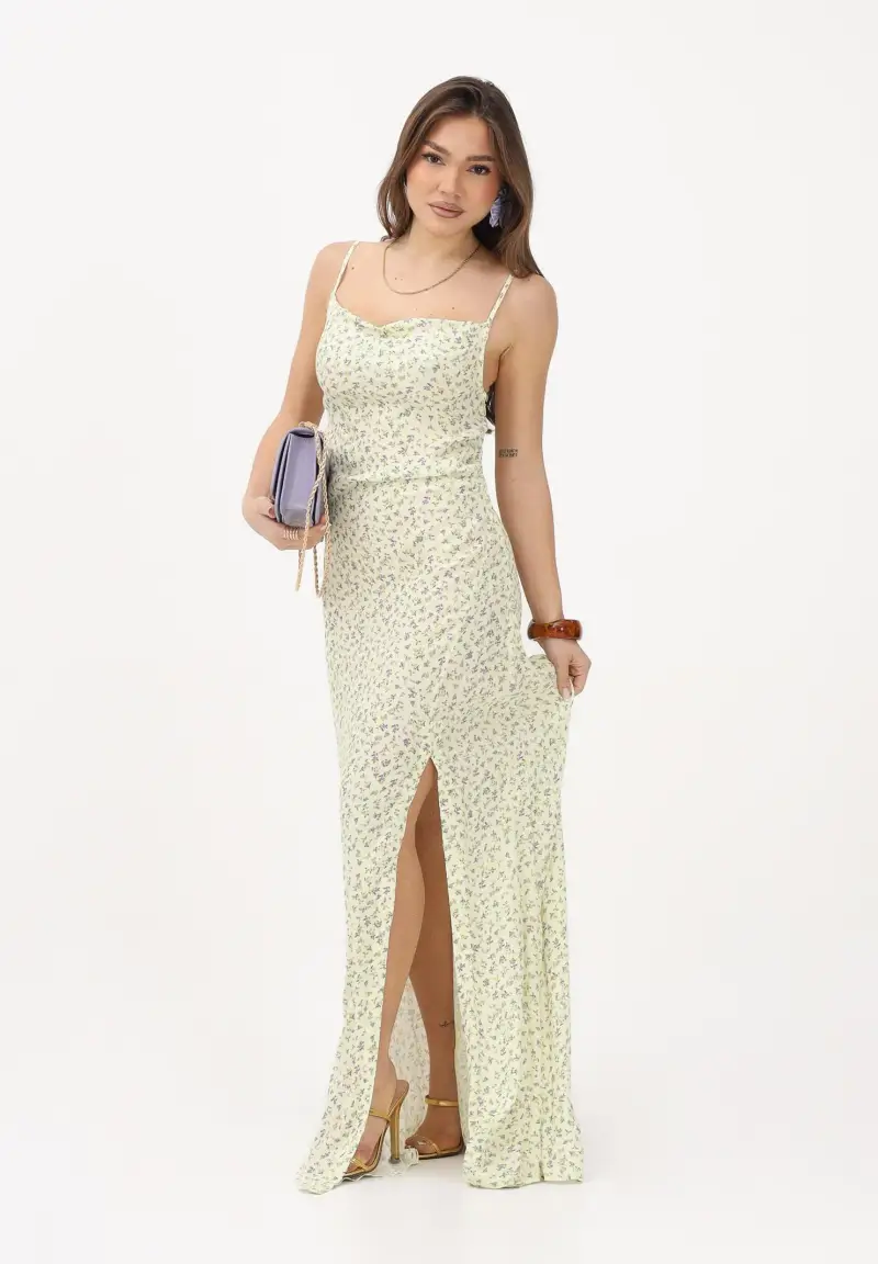 Abito lungo Kelly giallo da donna con stampa floreale miniatura 2