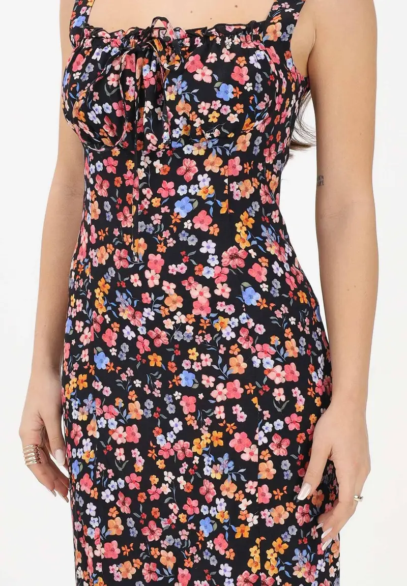 Abito lungo Megan nero da donna con stampa floreale miniatura 3