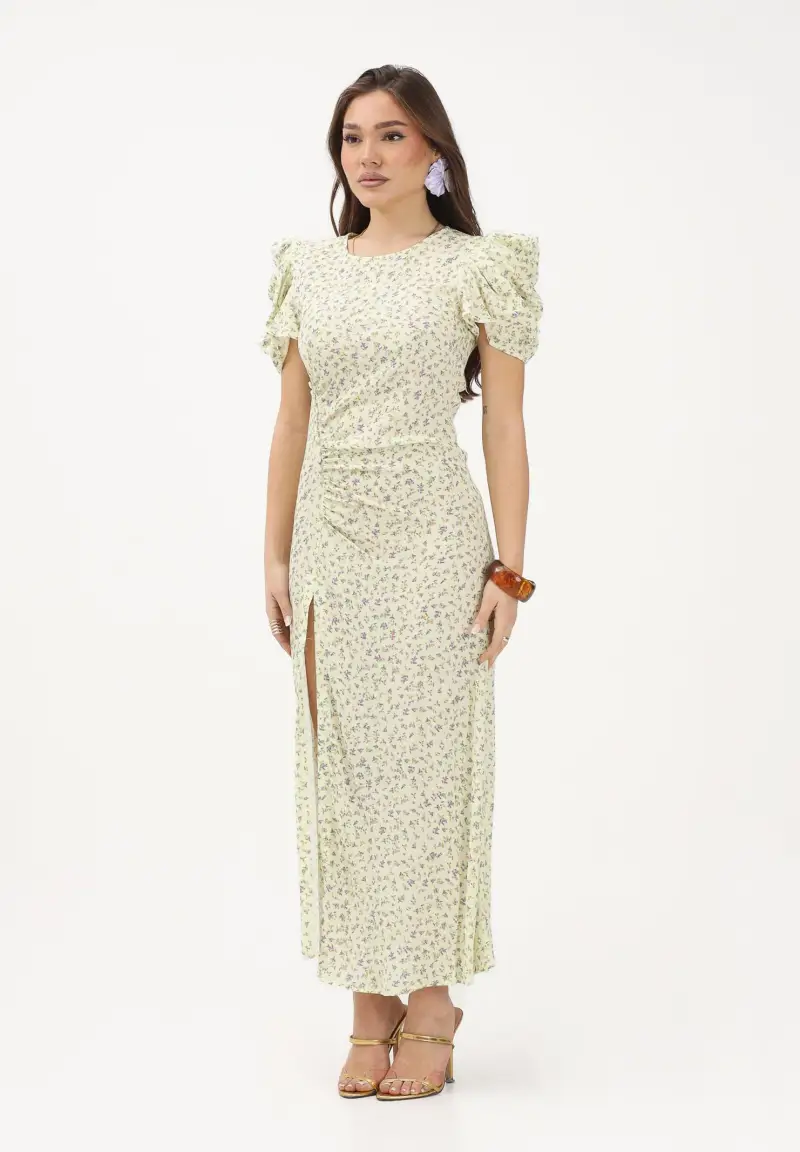 Abito midi Kristel giallo da donna con micro stampa floreale