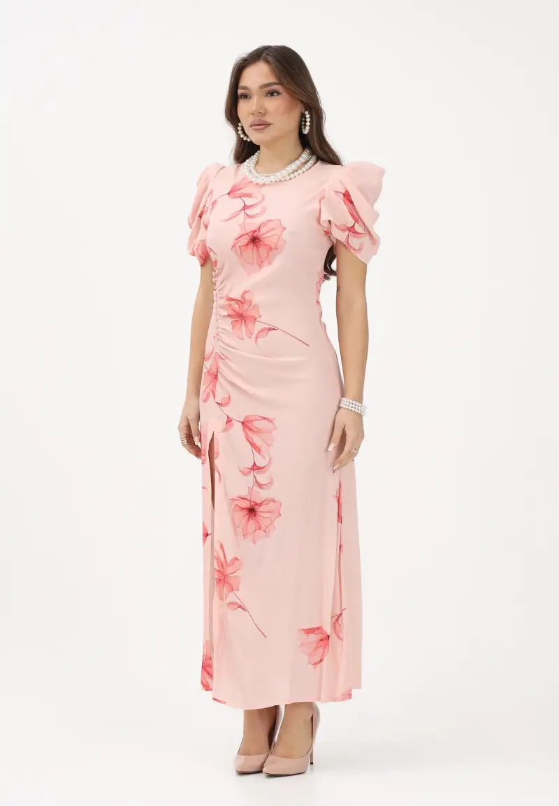 Abito midi Kristel nude da donna con stampa floreale