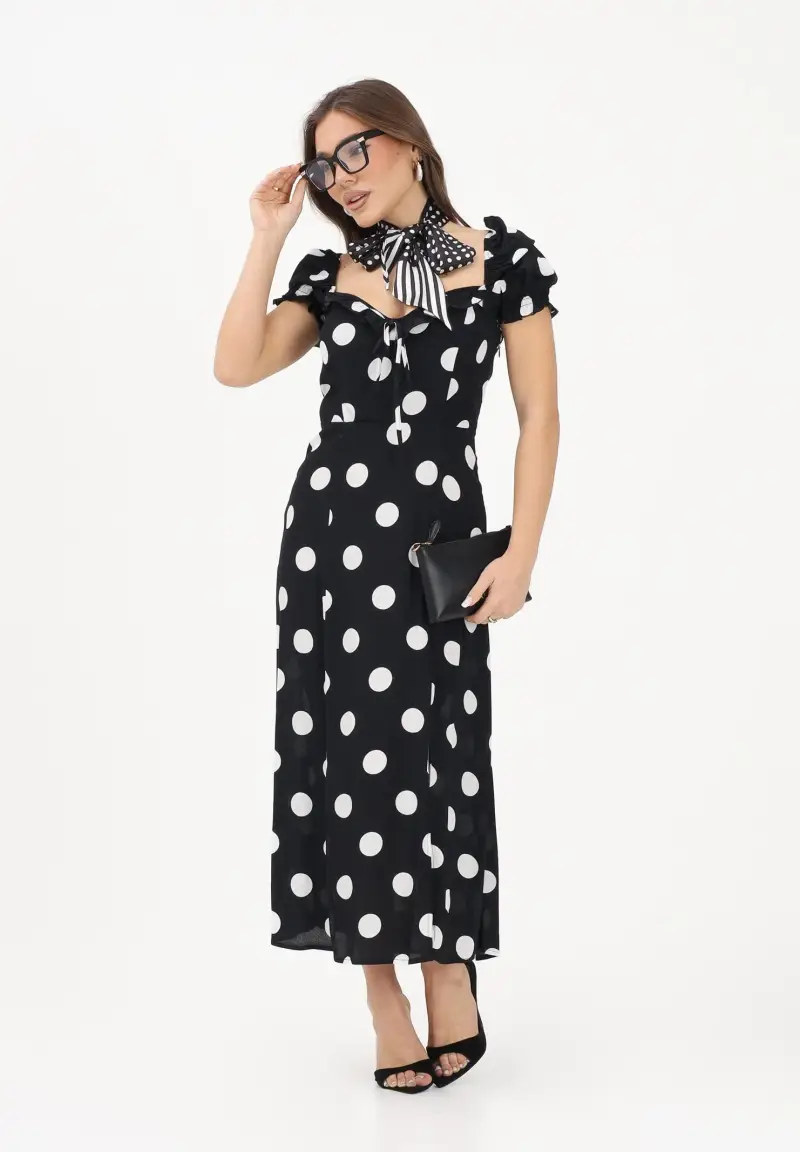 Abito midi Nikita nero da donna con stampa a pois miniatura 2