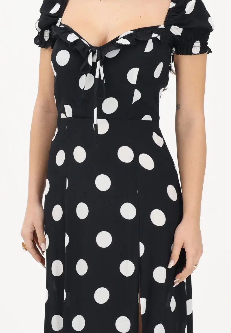 Abito midi Nikita nero da donna con stampa a pois miniatura 3