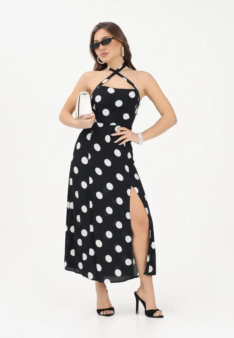 Abito midi Paula nero da donna con maxi pois miniatura 2