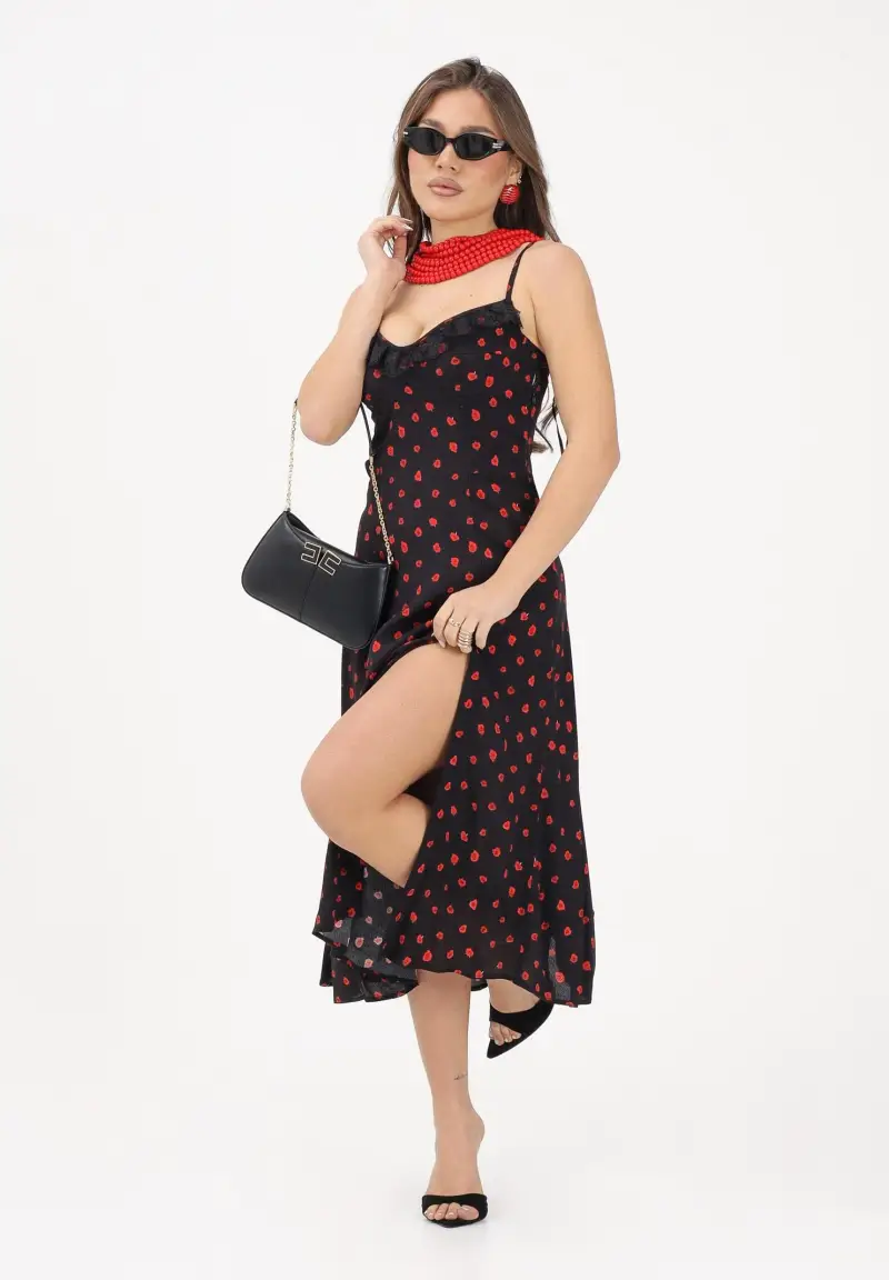 Abito midi Priscilla nero da donna con stampa floreale miniatura 2