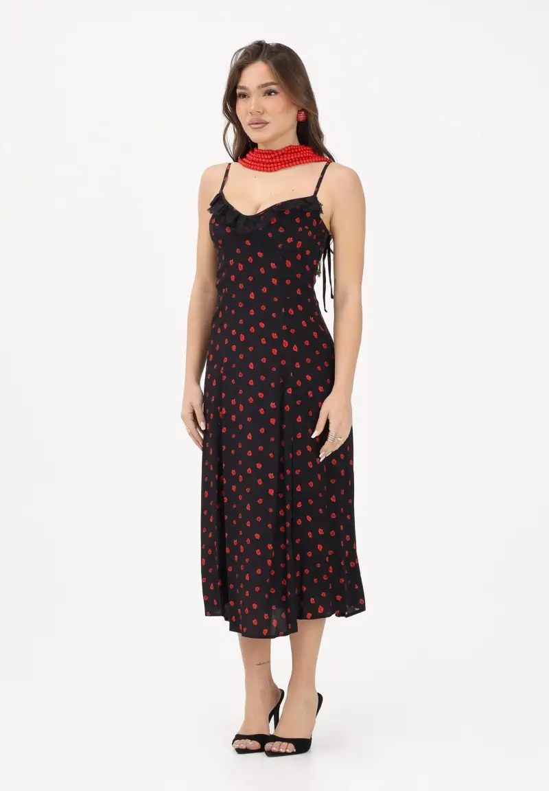 Abito midi Priscilla nero da donna con stampa floreale