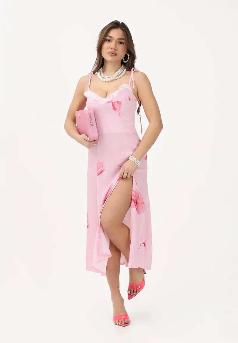 Abito midi Priscilla rosa da donna con stampa floreale miniatura 2