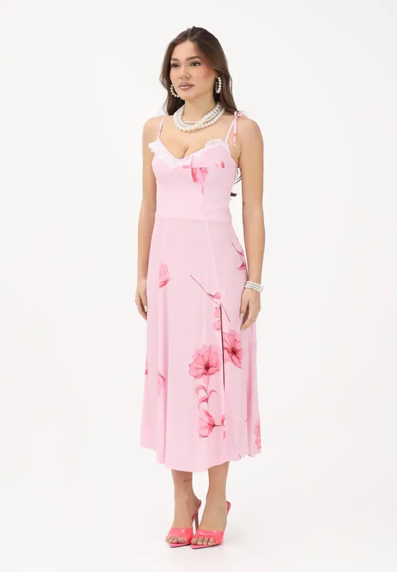 Abito midi Priscilla rosa da donna con stampa floreale