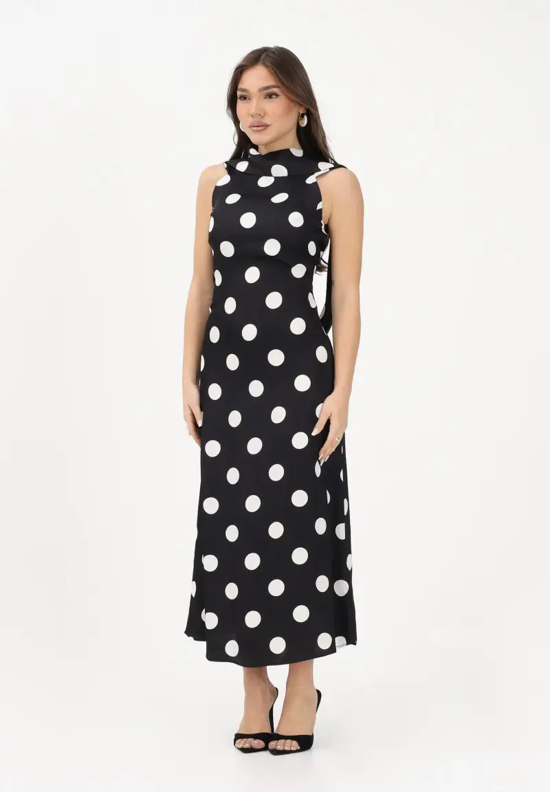 Abito midi Vera nero da donna caratterizzato da una stampa a pois