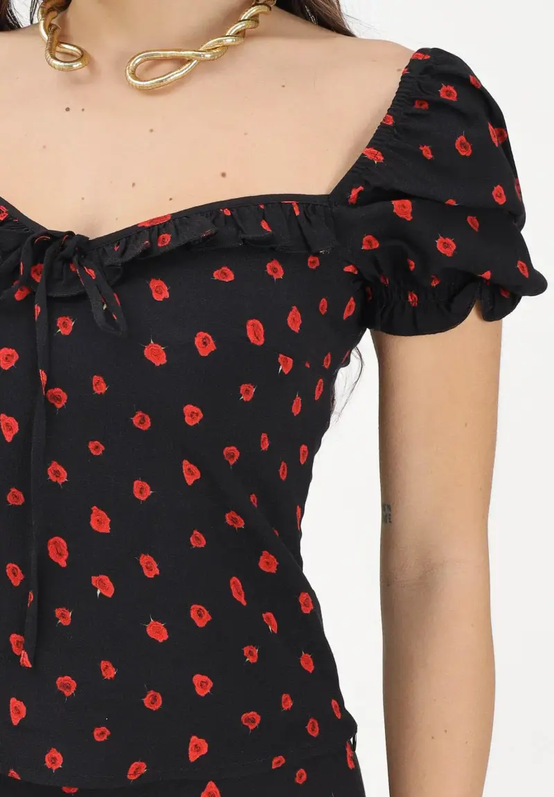 Top Letizia nero da donna con micro stampa floreale miniatura 3