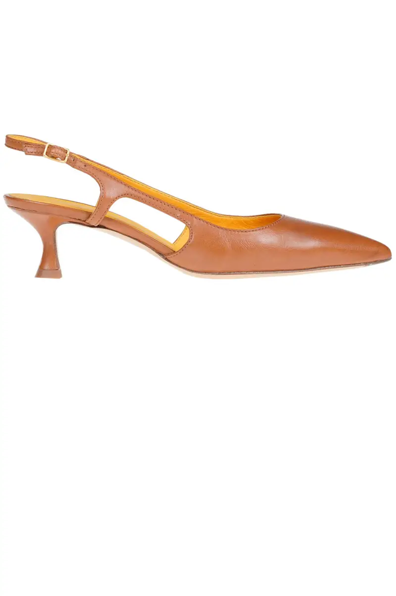 Decolletè slingback in pelle Marrone Chiaro