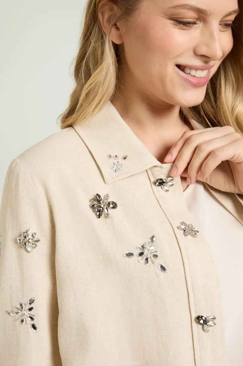 GIACCA RICAMATA IN LINO-COTONE Donna miniatura 3