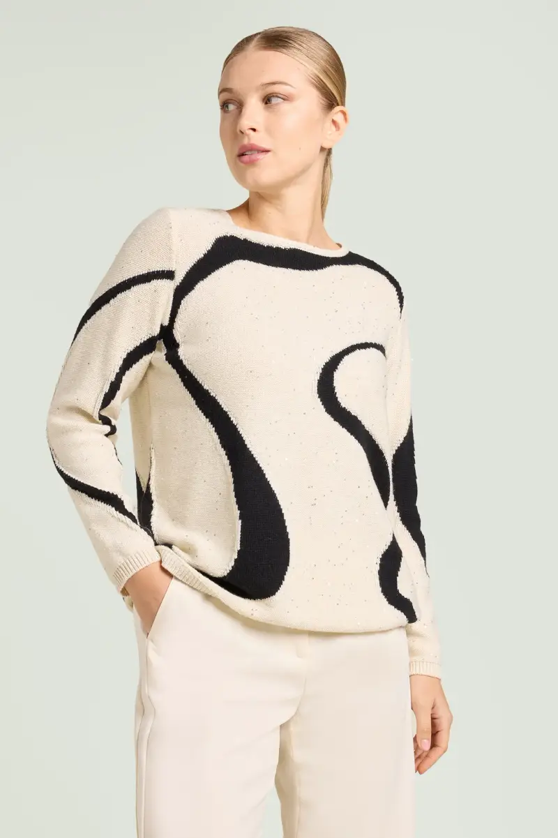 MAGLIA CON INTARSIO AD ONDE Donna miniatura 2