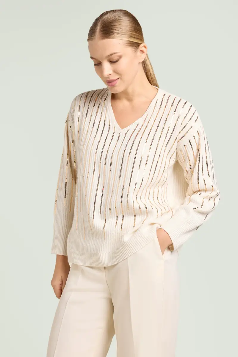 MAGLIA RICAMATA CON PAILLETTES DEGRADE' Donna miniatura 2