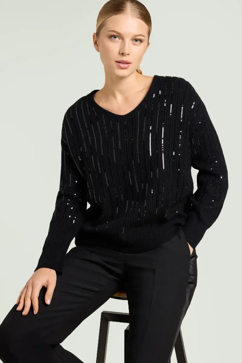 MAGLIA RICAMATA CON PAILLETTES DEGRADE' Donna