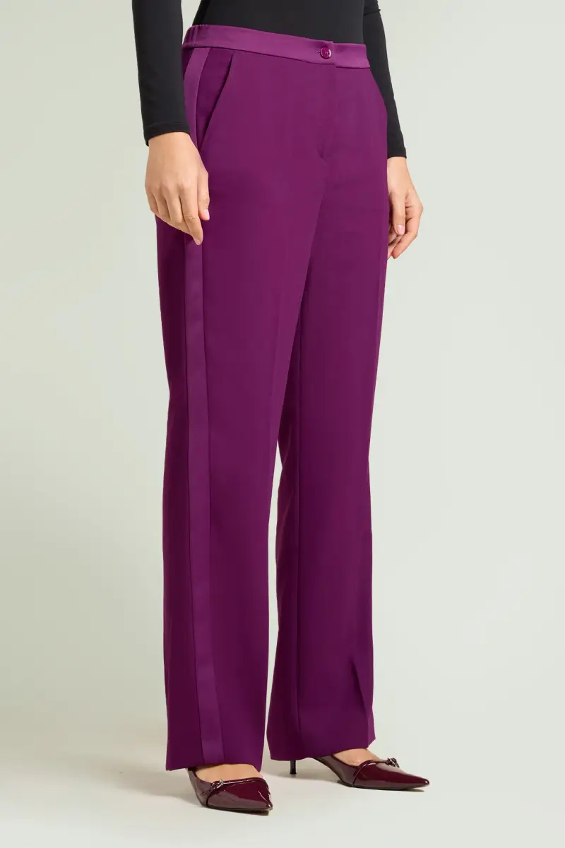 PANTALONI IN CADY CON BANDE IN RASO Donna miniatura 2