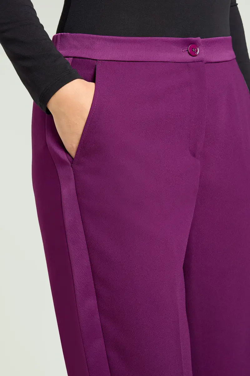 PANTALONI IN CADY CON BANDE IN RASO Donna miniatura 3