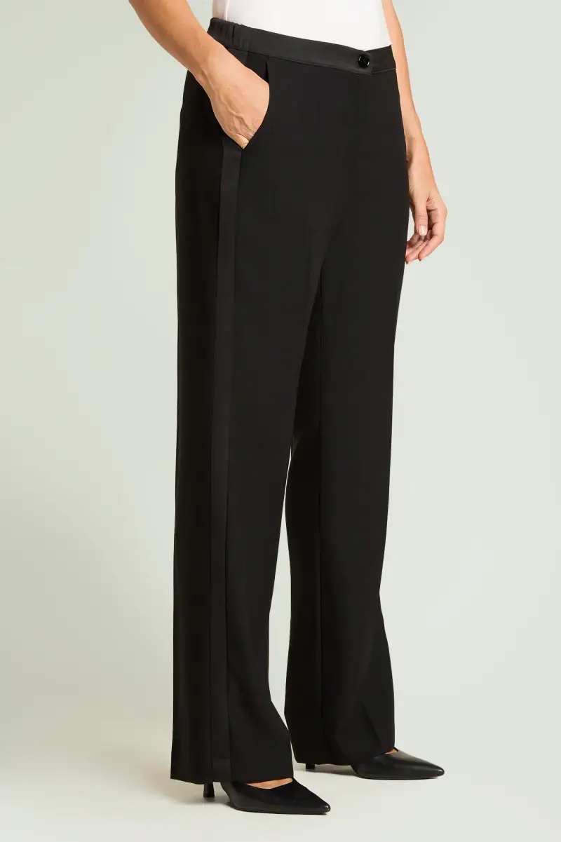 PANTALONI IN CADY CON BANDE IN RASO Donna miniatura 3