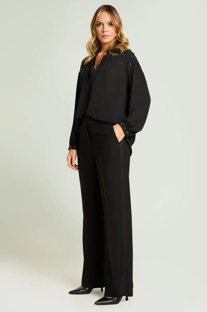 Mara Venier Per Luisa Viola Pantaloni in Cady con Bande in Raso Donna miniatura 2