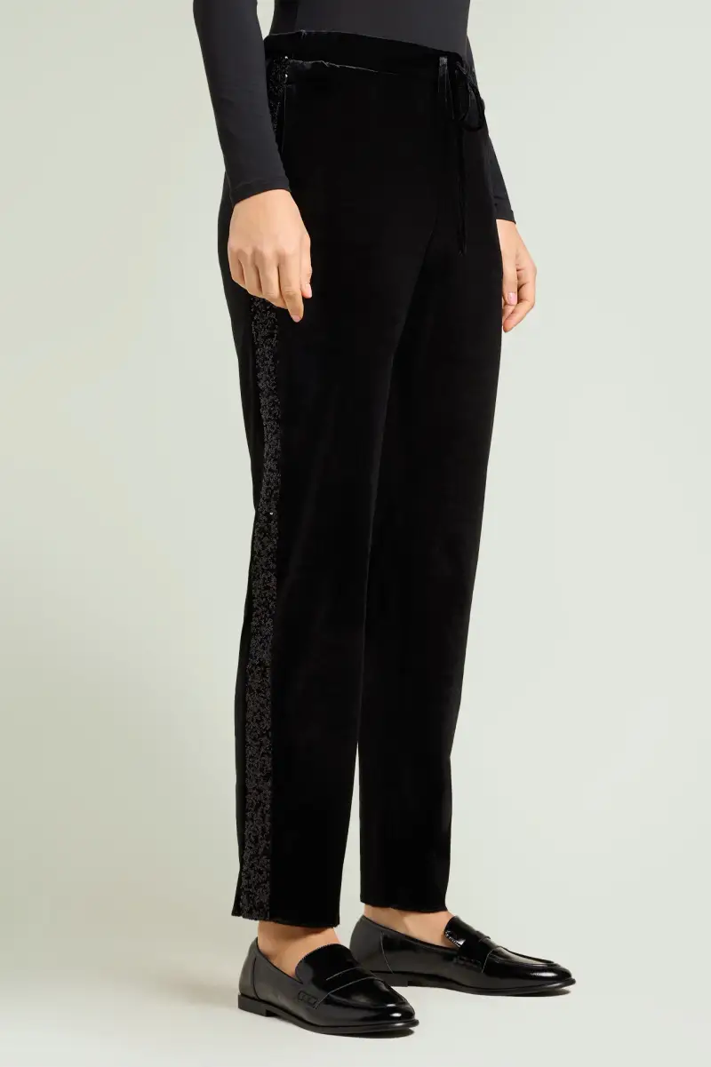 PANTALONI IN VELLUTO CON BANDE IN PAILLETTES Donna miniatura 2