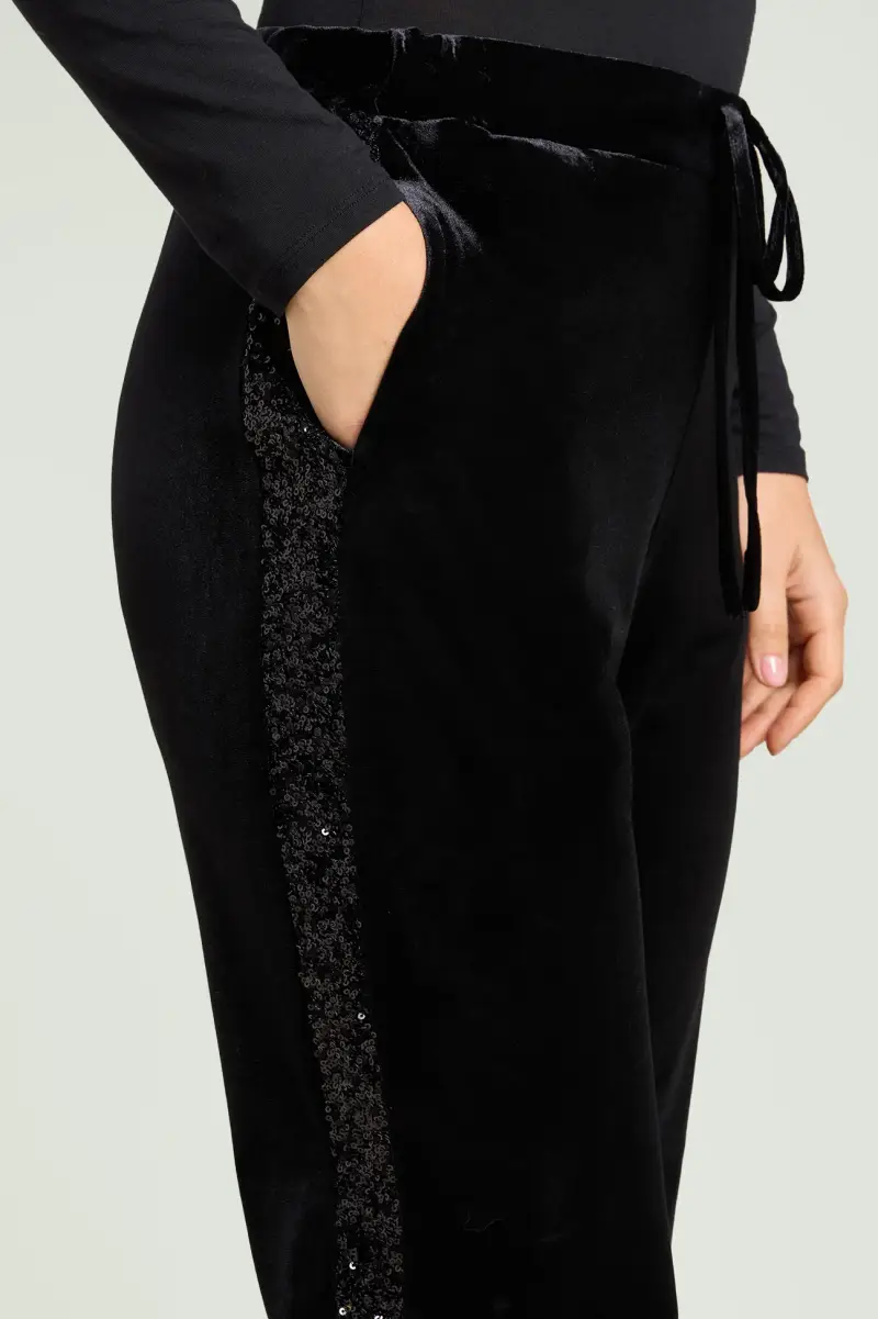PANTALONI IN VELLUTO CON BANDE IN PAILLETTES Donna miniatura 3