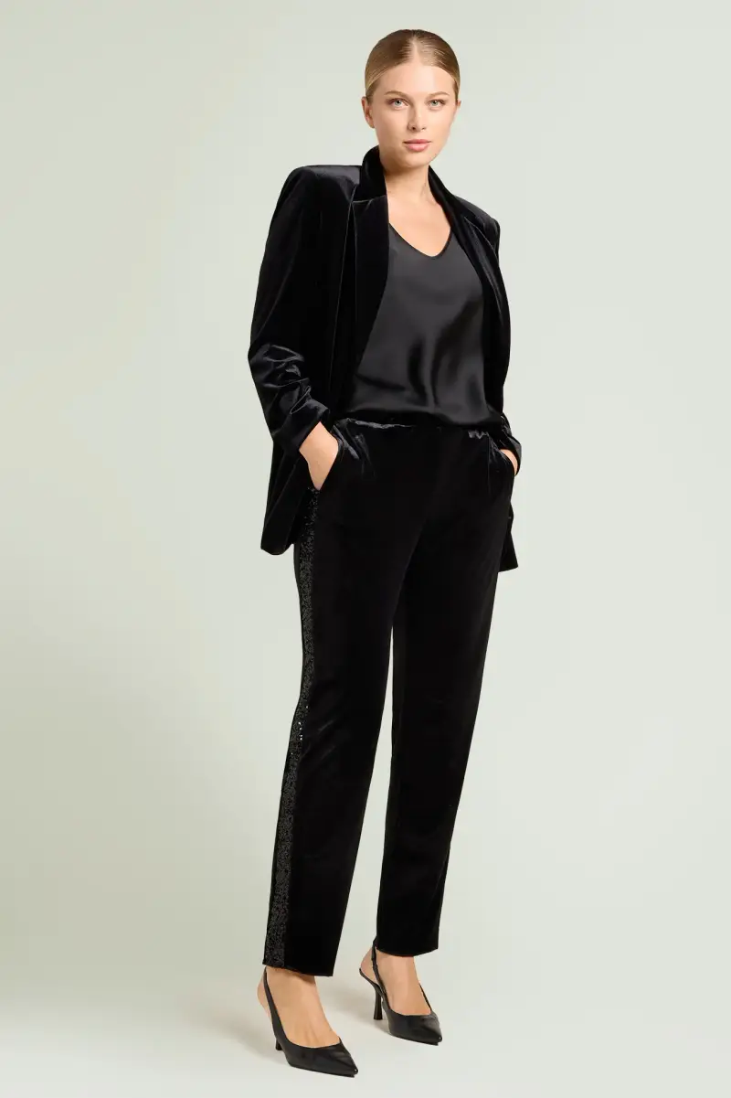 PANTALONI IN VELLUTO CON BANDE IN PAILLETTES Donna
