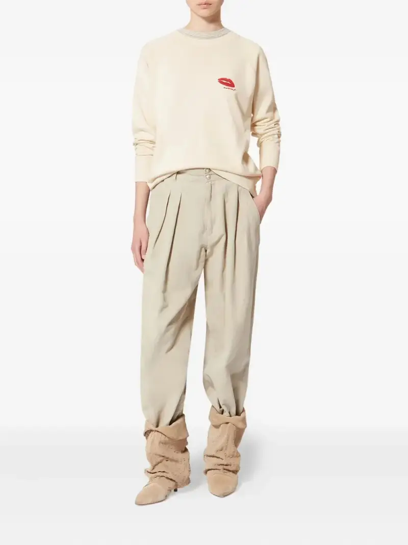 Marant Étoile Maglia beige con ricamo labbra rosse miniatura 3