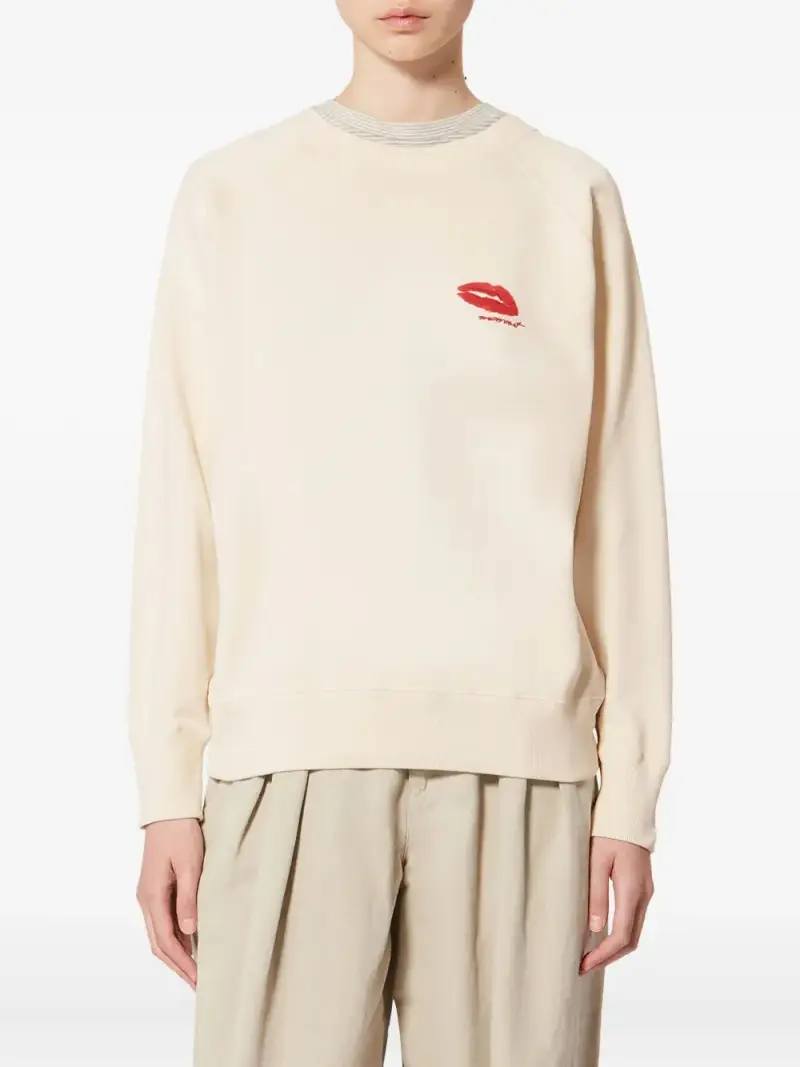 Marant Étoile Maglia beige con ricamo labbra rosse